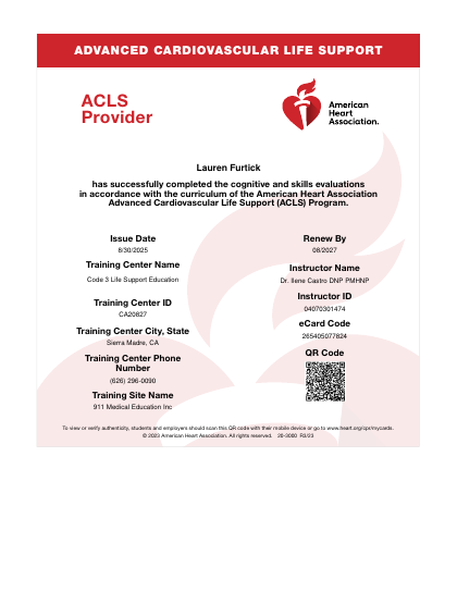 ACLS Advanced Cardiovascular Life Support certification