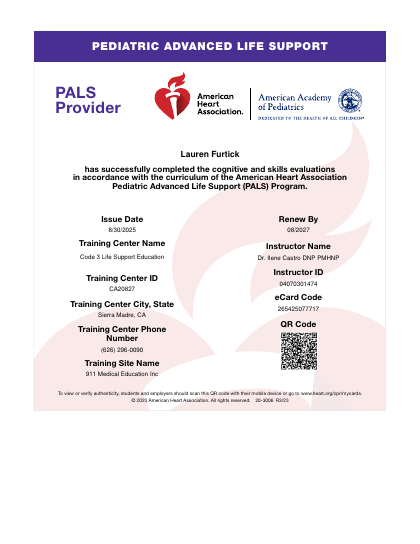 PALS Pediatric Advanced Life Support certification
